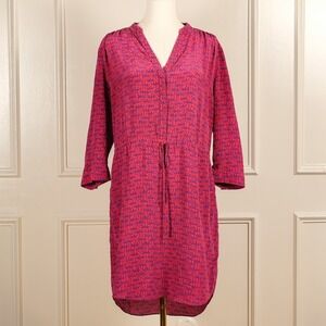 Diane Von Furstenberg %100 Silk Dress Womens Pink Blue Fern Pattern Tie Waist